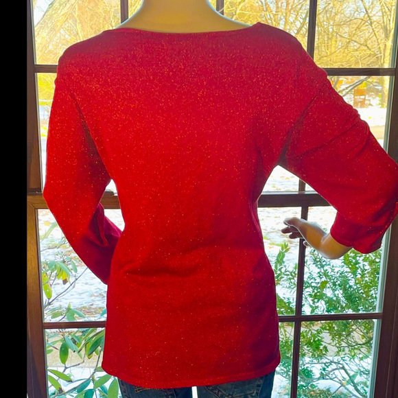 ▪️PRESTON & YORK▪️Gold Shimmer Red Silk Blend Boat Neck Top - Picture 2 of 4